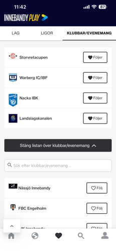 innebandy play - mina lag-ligor-klubbar
